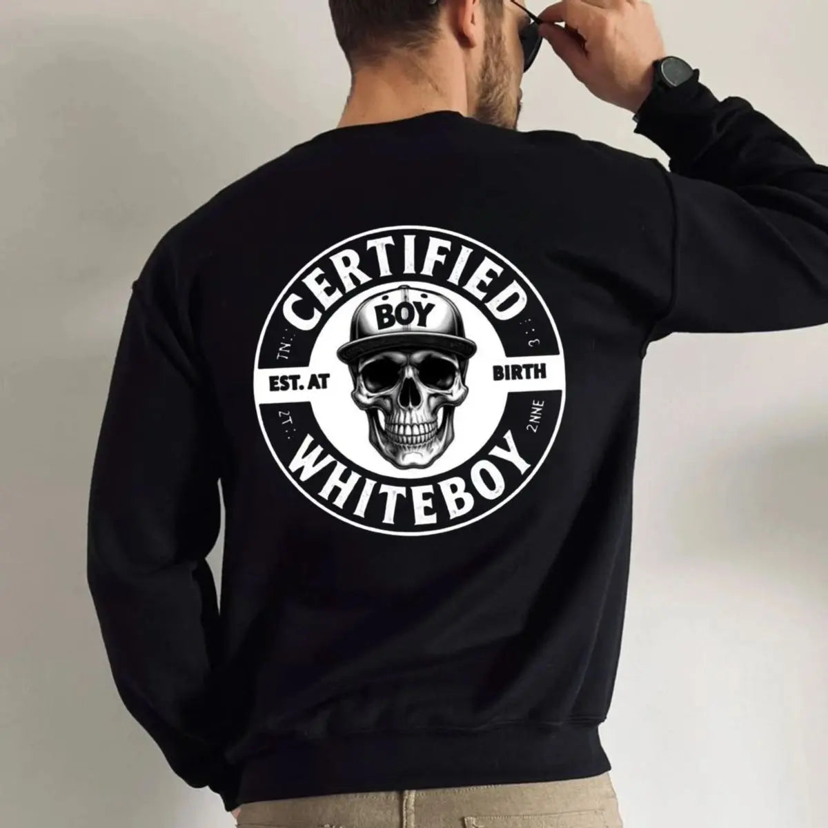 Certified Whiteboy Hoodie Skull Graphic Streetwear, Edgy Skull Print Urban Style Hoodie, Dark Aesthetic Street Fashion Shirt, Unisex Sweater Pullover Tee