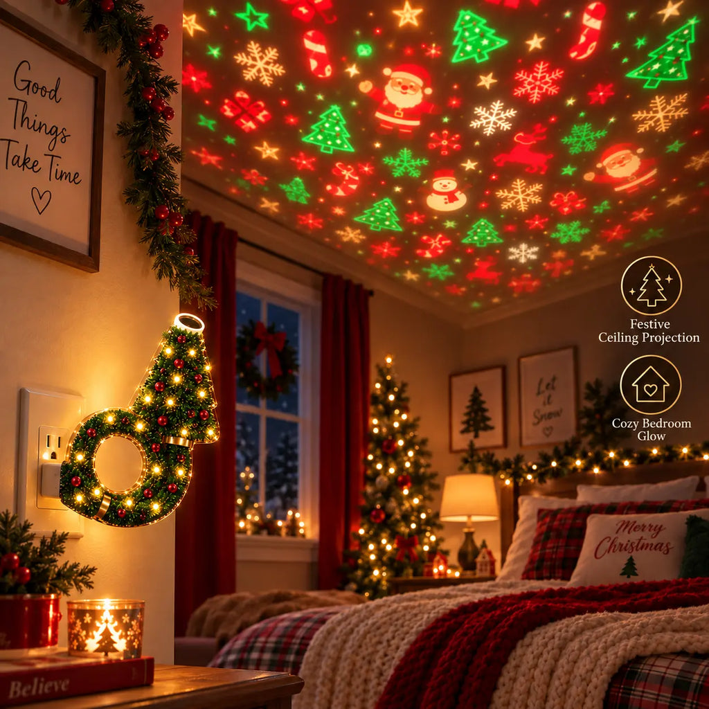 2026 New USB Plug-In Christmas Projector Night Light, 6+ Holiday Pattern Ceiling Lamp, Warm LED Christmas Tree Room Decor for Bedroom, Party & Holiday Gifts