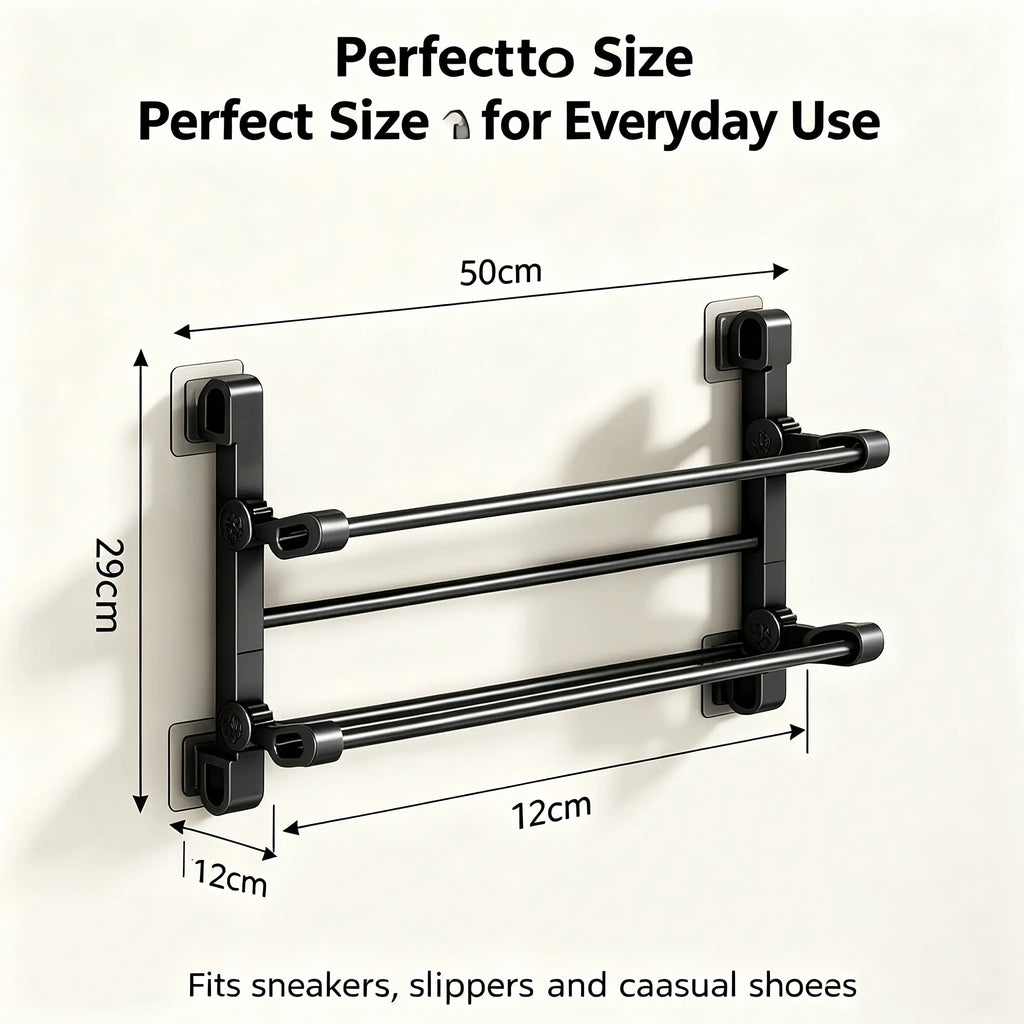 Foldable Wall-Mounted Shoe Rack, Space-Saving Plastic & Steel Hanging Slipper Holder, Compact Shoe Storage Organizer for Bathroom, Entryway, Closet, Bedroom, Door & RV