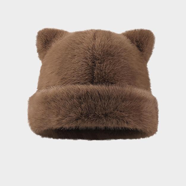 Cute Cat Ear Plush Hat, Fuzzy Leopard Print Winter Beanie, Soft Warm Cuffed Animal Hat for Women and Teens, Daily Wear, Holiday Gift