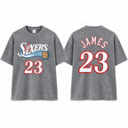 Unisex Vintage Basketball Graphic T-Shirt, Oversized Washed Tee with Number 23, Retro Sports Streetwear Shirt