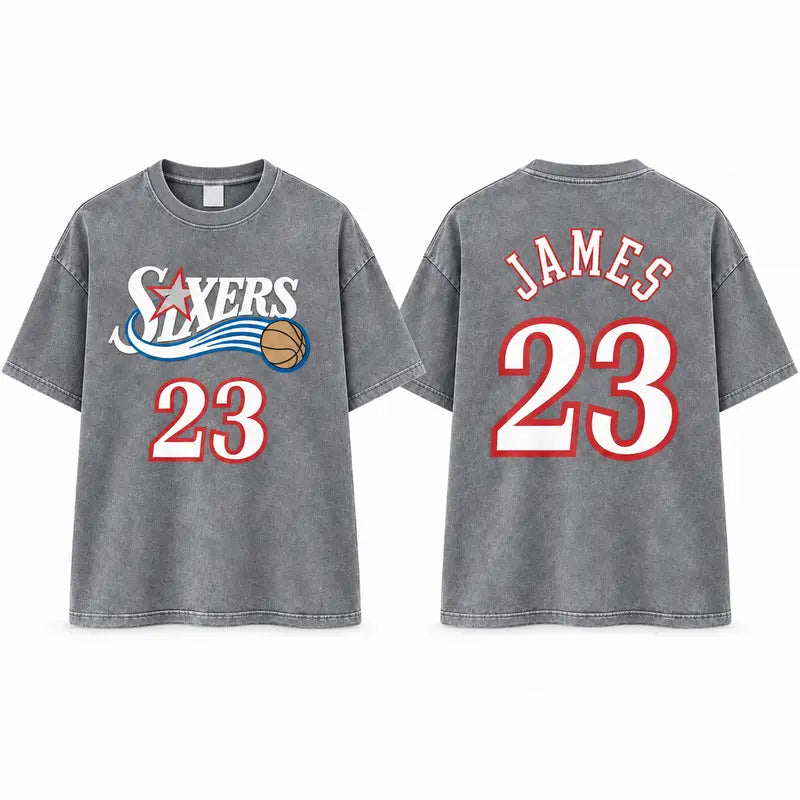 Unisex Vintage Basketball Graphic T-Shirt, Oversized Washed Tee with Number 23, Retro Sports Streetwear Shirt