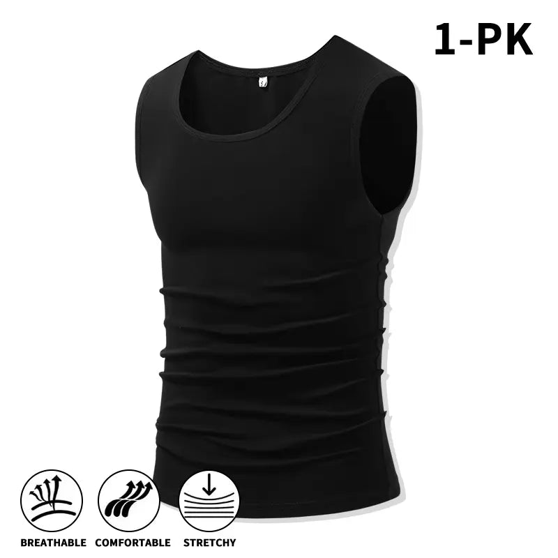 Men 4Pack Cotton Muscle Tank Tops Comfort Stretchy Breathable Summer Workout Sleeveless Sports Undershirts (optional sets of 4 or 2) High Elasticity Lifestyle Beater