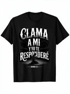 Christian Spanish Bible Scripture T-shirt Jeremiah Book 333-Call to My Father Prayer Design, with letters, light short-sleeved crew neck leisure and fitness wear, comfortable for a, breathable comfort, Black Friday, classic fit