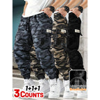 3-piece Men's Tactical Work Pants, Outdoor Camouflage Design, Training, Multi Pocket Pants, Hiking and Camping, Lightweight, Breathable, Quick Drying Sports Pants