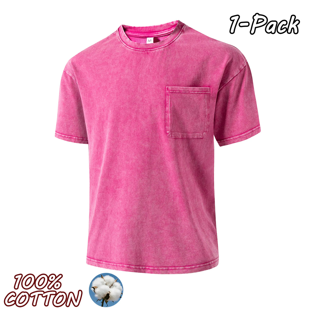 4-pack men’s 100% pure cotton vintage washed T-shirts for couples, casual fashion that matches any outfit—new unisex crew-neck short-sleeve tops suitable for outdoor sports, everyday wear, and street outings.