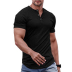 Men's Slim Fit Henley Athletic Longline Workout T-Shirt Heavyweight Stretch