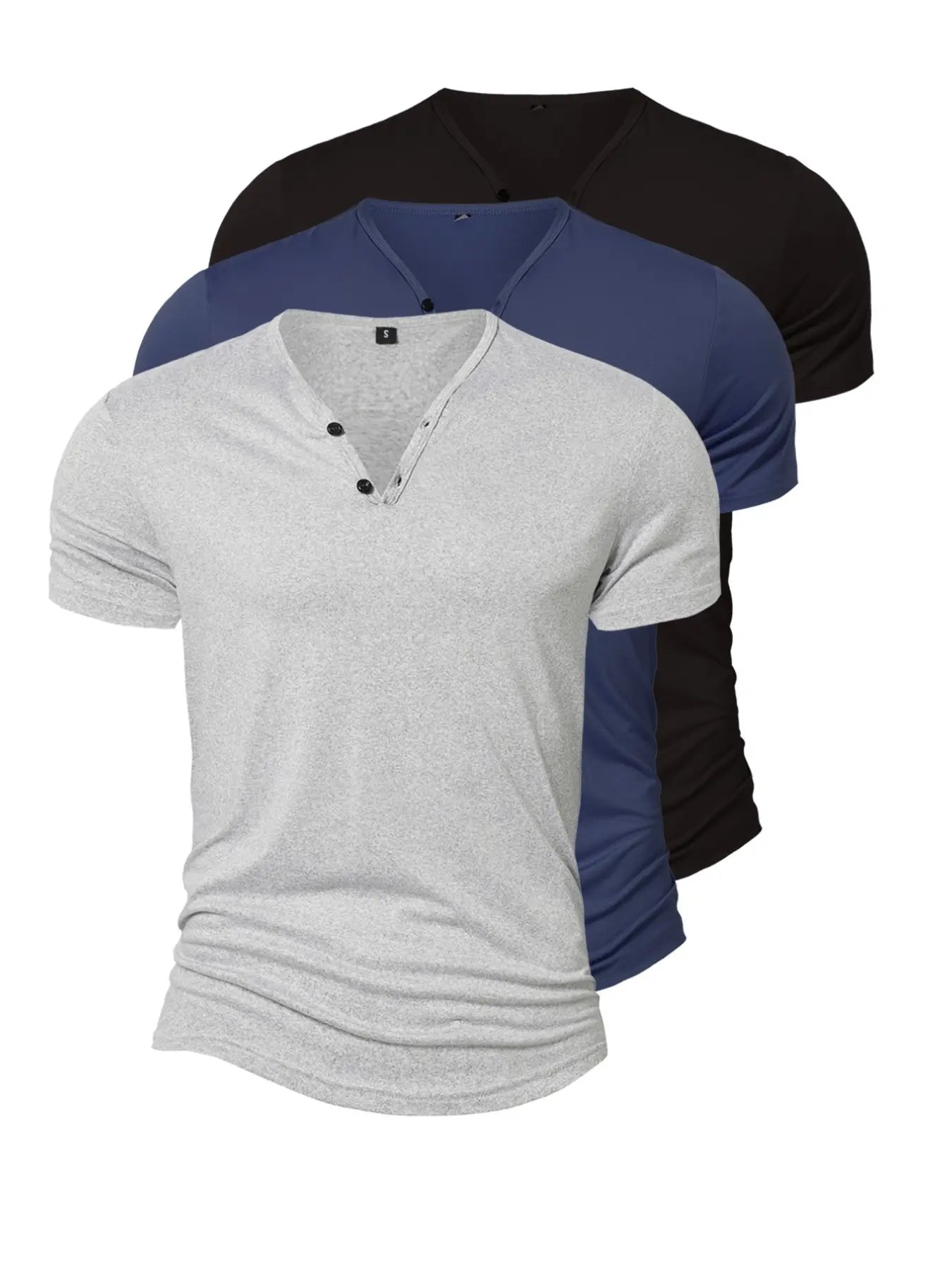Men's 3-Pack Slim Fit V-Neck Henley T-Shirt: Lightweight Breathable Sport Short Sleeve
