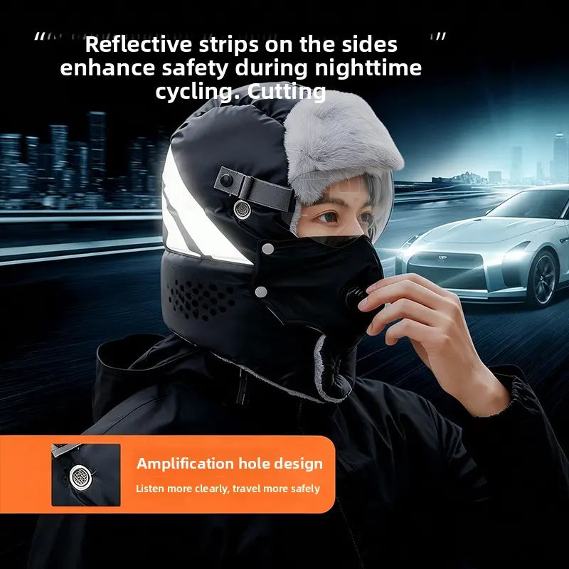 Unisex Fleece-Lined Outdoor Biking Hat with Goggles, Casual Style, Thick Inner Lining, Full Face Coverage, Warm Winter Sports Accessory (QXM)