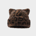 Cute Cat Ear Plush Hat, Fuzzy Leopard Print Winter Beanie, Soft Warm Cuffed Animal Hat for Women and Teens, Daily Wear, Holiday Gift
