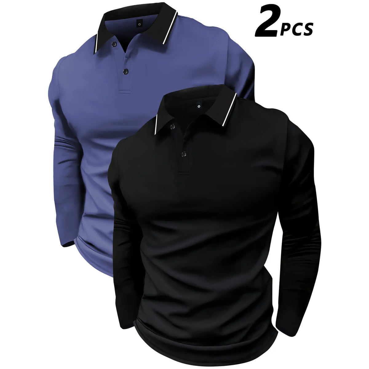 2-pack long-sleeved POLO shirt lapel T-shirt spring and autumn simple retro casual men's wear daily outdoor sports light business outdoor running wear tops