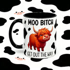 Funny Highland Cow Attitude Ceramic 11oz & 15oz Mug, Sassy Farm Animal Quote Print Coffee Cup, Black and White Cow Pattern Drinkware, Novelty Humorous Gift for Friends and Colleagues