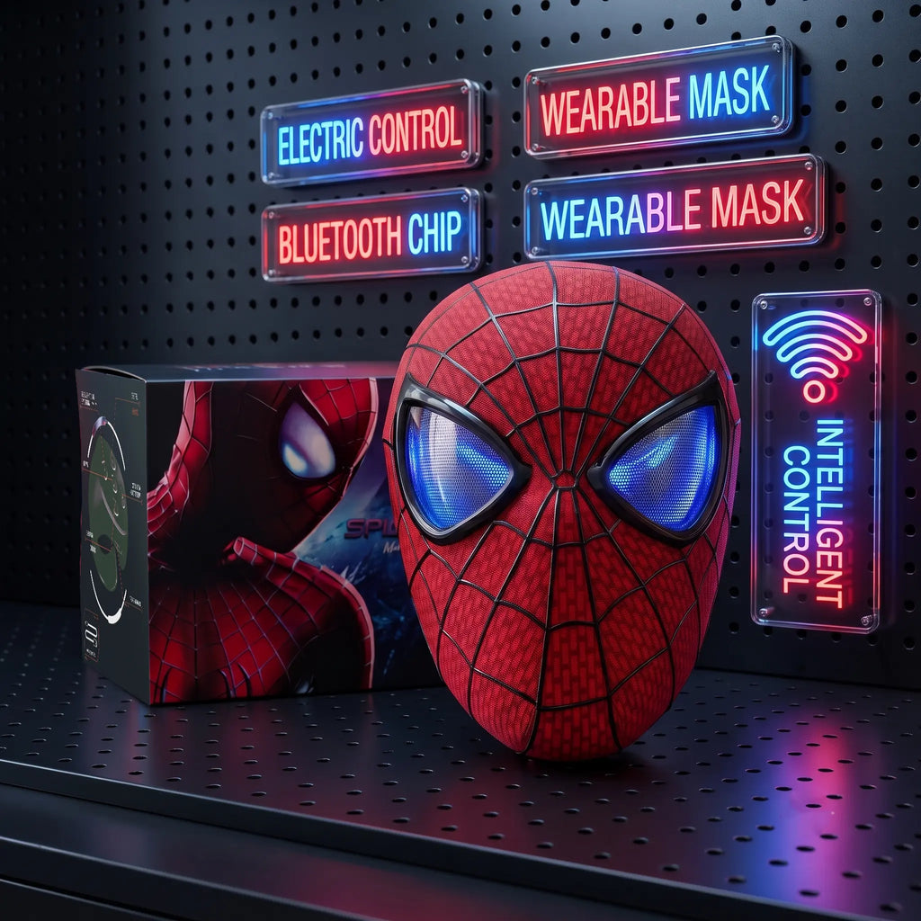 Cool Hero Mask Remote Control Skin-friendly Red & BlueLights Perfect for Cosplay, Halloween, Festivals, Parties -26cm x 19cm x 11cm - Plastic Material