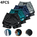 4-Pack Men's 2-in-1 Double-Layer Gym Shorts with Pockets
