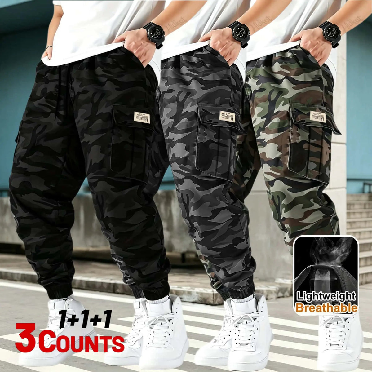 Men's Lightweight Camouflage Tactical Cargo Pants – Single or 3-Pack