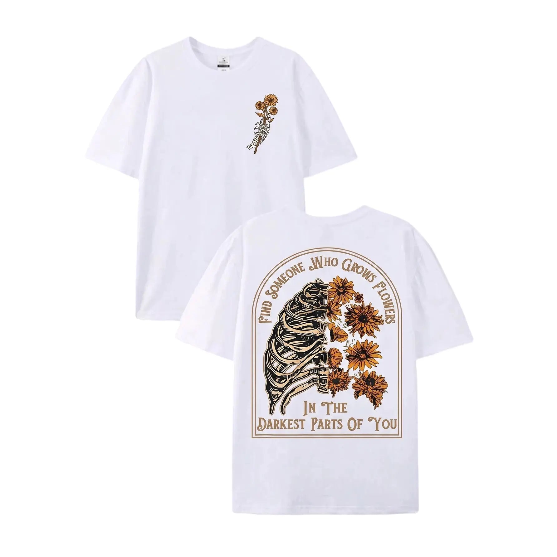 Find Someone Who Grows Flowers Rib Sunflowers Pattern Printing Street Style Washed T-shirt 230g  Suitable for Leisure, Outdoor Street, Party, Holidays, Gifts and Other Scenes.