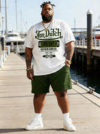Men's Two-Piece Set, Short Sleeve Casual Outfit, Printed T-Shirt & Shorts, Summer Vacation, Street Wear