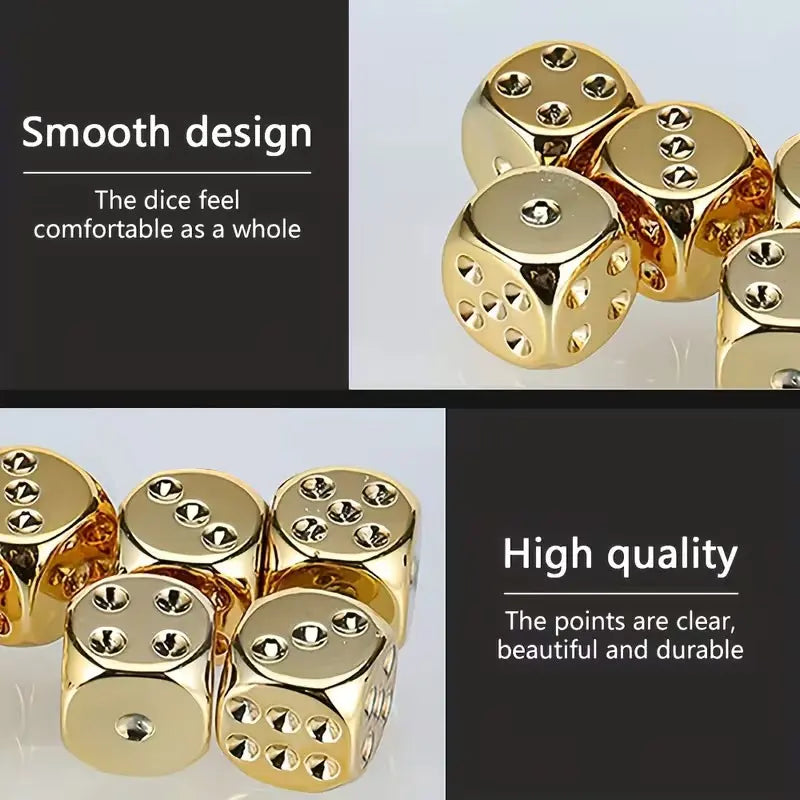 Gold Dice Set, 5-Piece Six-Sided Dice, Bulk Dice, Suitable for Party Board Games, Role-Playing, Poker, Premium Tabletop Games, Ideal Gift for Collectors and Enthusiasts