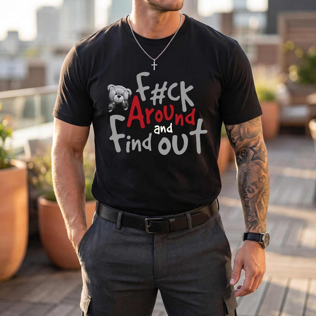 T-Shirt With Boxer Bear Graphic - "FK AROUND AND FIND OUT" Print