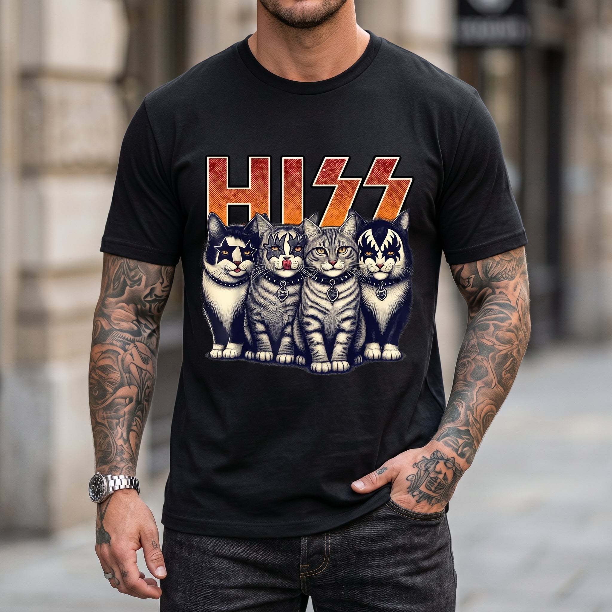 100% Cotton Unisex Hiss Funny Cats Kittens Rock Rockin Birthday Gifts Idea T-Shirt