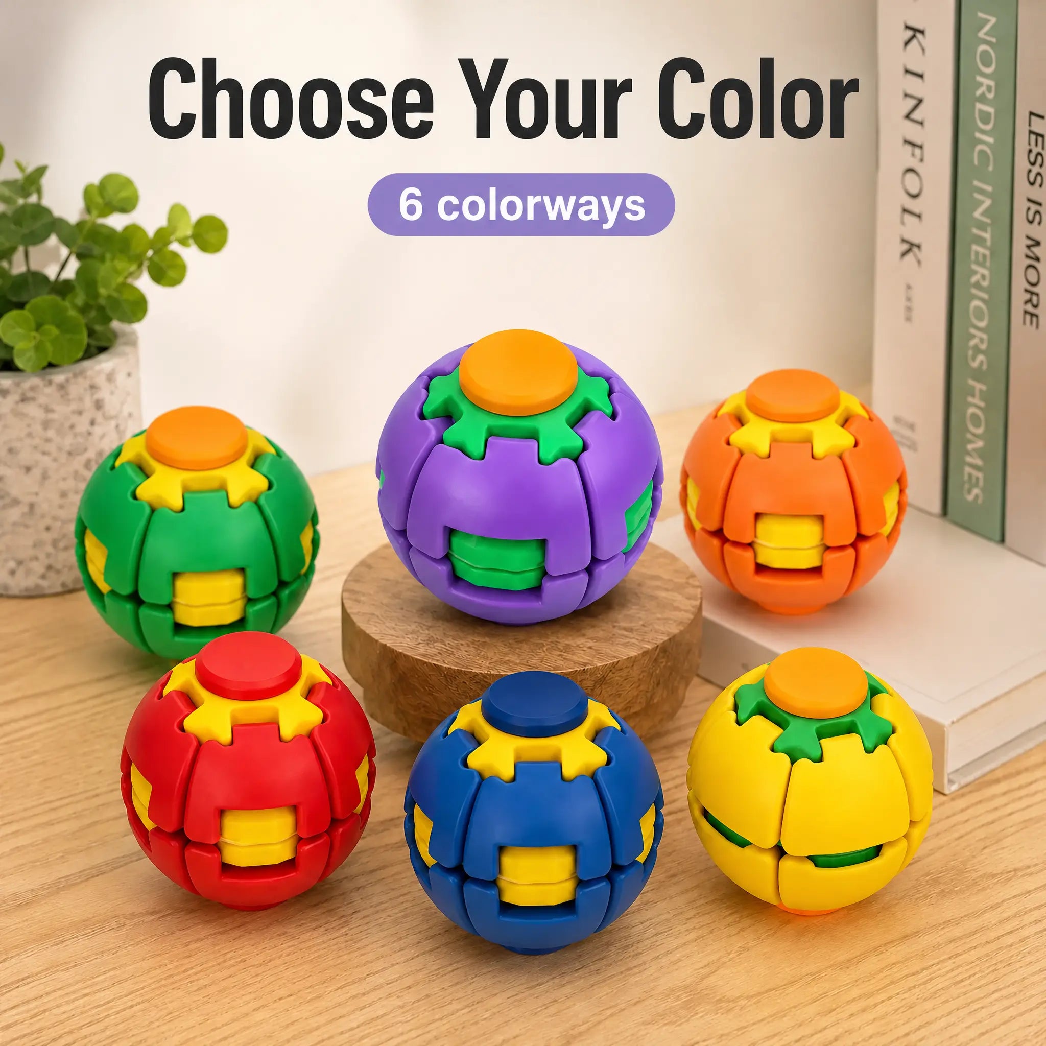 3D Printed Press-to-Spin Fidget Ball – Sensory Gyro Desk Toy for Stress & ADHD Relief
