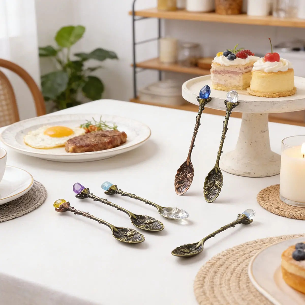 Mini Decorative Spoons Set, Natural Crystal Mini Spoon Set, Random Colors, Perfect Gift for Mother's & Father's Day, Versatile Use