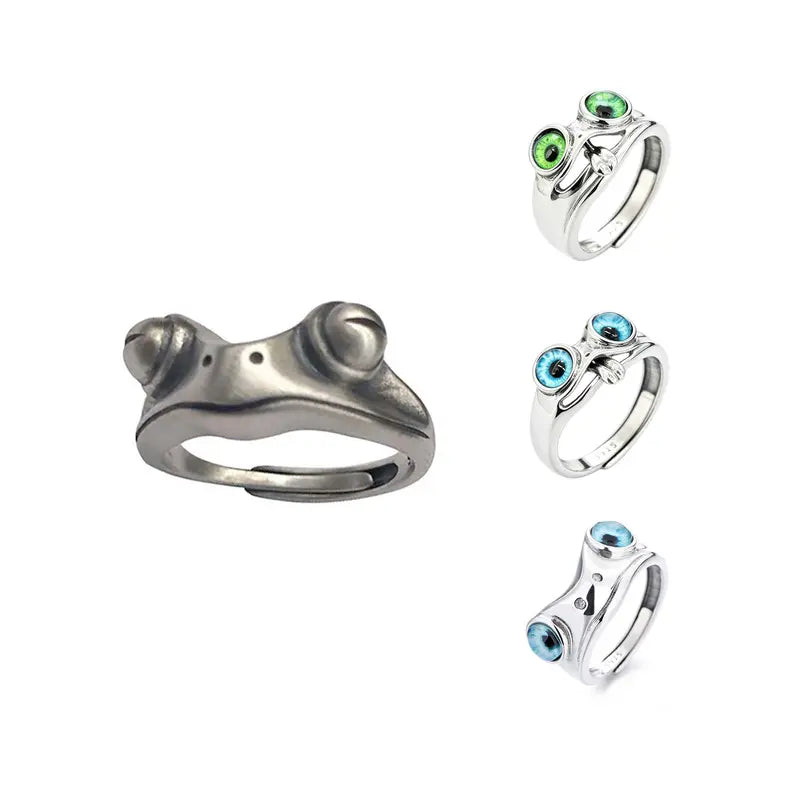 GGIRL Personalized Stainless Steel Vintage Frog Ring Cute Little Frog Ring Adjustable Opening for Men and Women,Unique Couple Ring, Quirky Movable Tongue Frog Design, Creative Novelty Statement Ring, Ideal Gift for Friends on Birthday Daily Halloween
