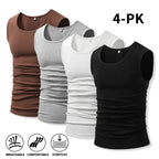 Men 4Pack Cotton Muscle Tank Tops Comfort Stretchy Breathable Summer Workout Sleeveless Sports Undershirts (optional sets of 4 or 2) High Elasticity Lifestyle Beater
