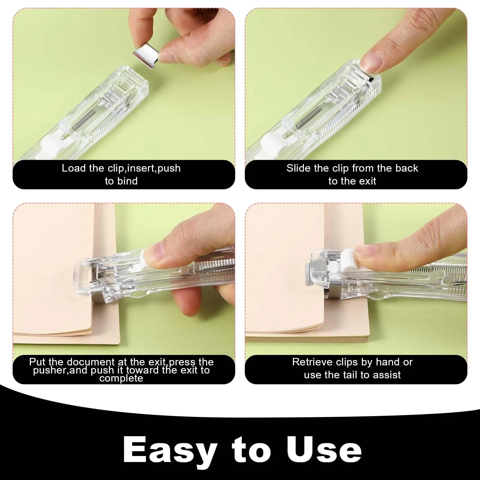 2 Pcs Portable Binder Clip Stapler, with 100 Pcs Small Binder Clips, Non-Destructive Paper Clam Dispenser for Office, Home, School