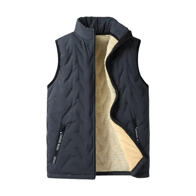 Men's Fleece-Lined Winter Vest with Stand-Up Collar