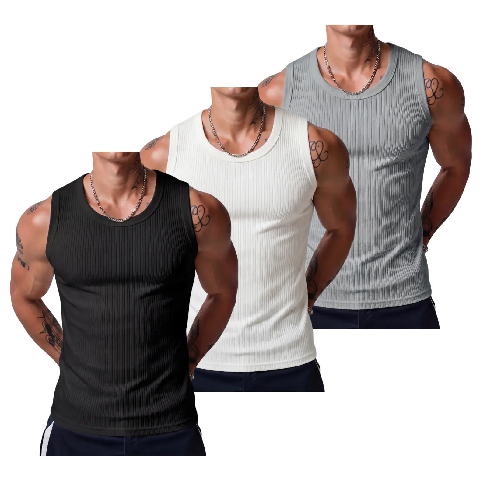 Men's Heavyweight High Stretch Breathable Wide Strap Ribbed Muscle Tank Top