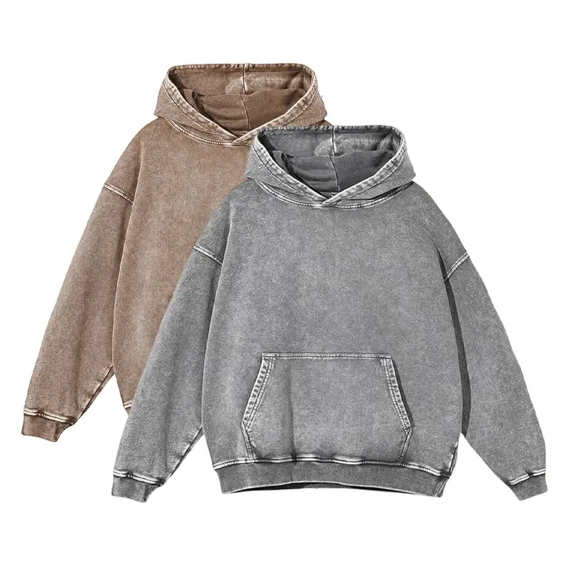 Men’s heavyweight acid-wash pure cotton hooded sweatshirt; women’s and men’s same style, suitable for autumn and winter wear.,clothes for back to school,first day of school outfits