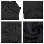 Wizoat Men's Clothing Long Sleeve Shawl Collar Cable Knit Button Fit Knitted Pullover Knitwear - Plain Black, Soft, Relaxed-Fit, Ribbed Cuffs Casual Top, Warm Fall Winter Layer for Daily Office, Matches Shirts Jeans, Hand Wash,sohochic