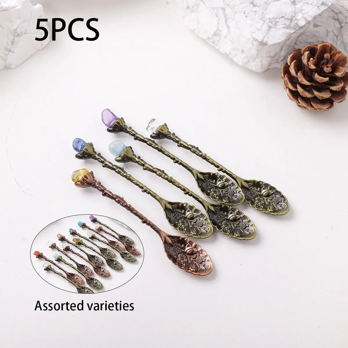 Mini Decorative Spoons Set, Natural Crystal Mini Spoon Set, Random Colors, Perfect Gift for Mother's & Father's Day, Versatile Use