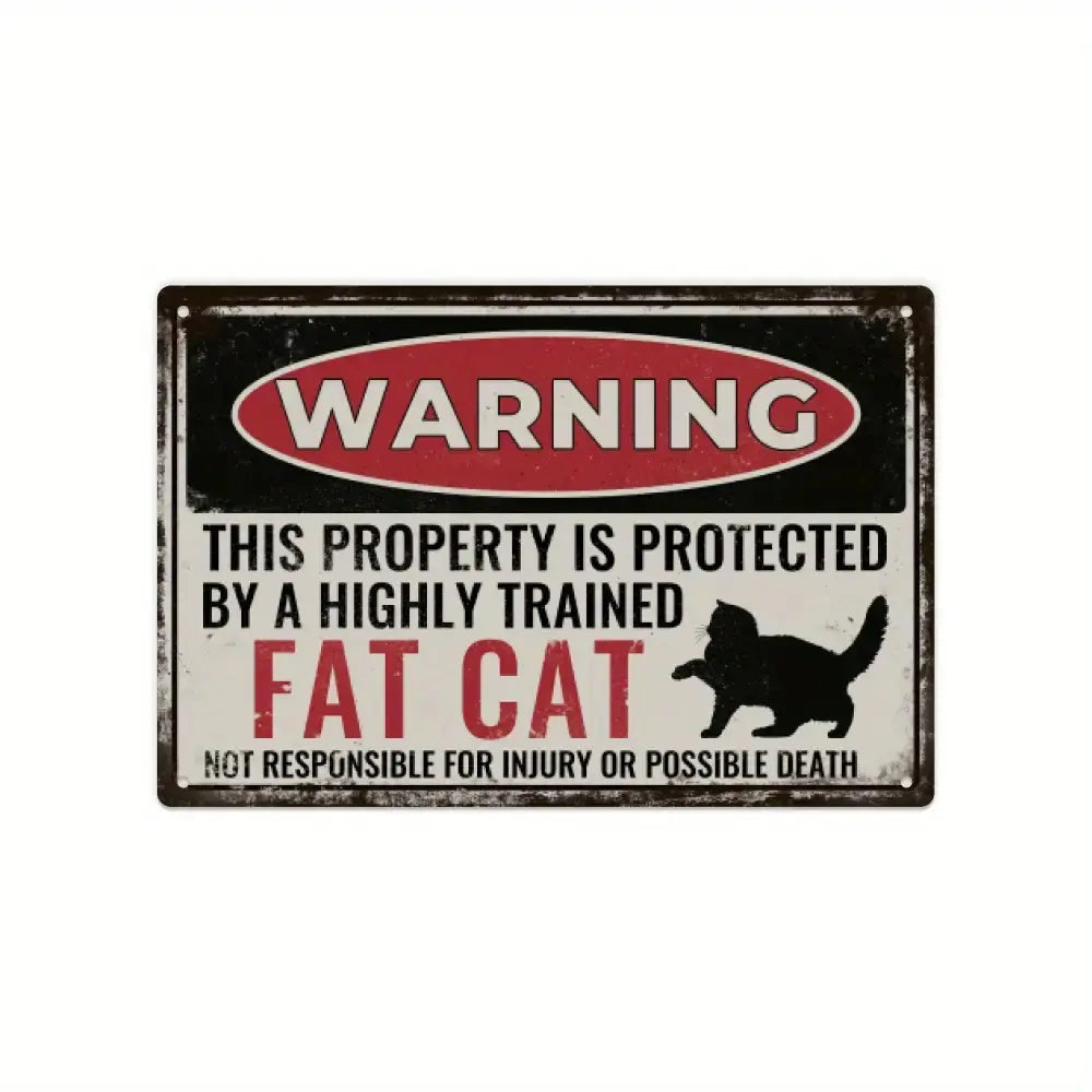 Vintage Fat Cat Warning Metal Tin Sign Wall Decor Accent