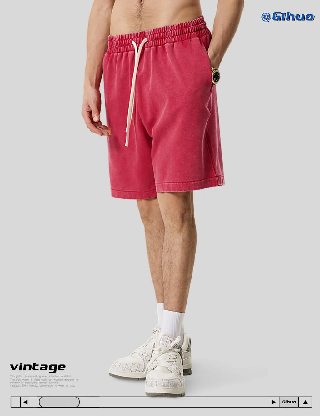 Gihuo Mens Unisex Sweat Shorts Cotton Athletic Shorts Vintage Acid Wash Elastic Waist Drawstring Workout Shorts with Pockets Womenswear Basic Bottom Casual Minimalist