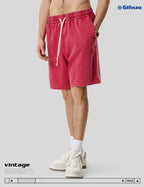 Gihuo Mens Unisex Sweat Shorts Cotton Athletic Shorts Vintage Acid Wash Elastic Waist Drawstring Workout Shorts with Pockets Womenswear Basic Bottom Casual Minimalist