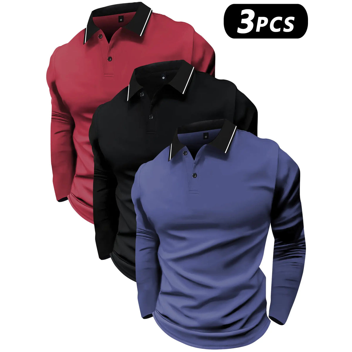 2-pack long-sleeved POLO shirt lapel T-shirt spring and autumn simple retro casual men's wear daily outdoor sports light business outdoor running wear tops