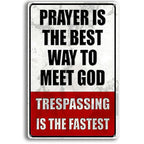 Funny No Trespassing Metal Sign – Private Property Warning Tin Sign for Fence, Yard, Garage, Farm, Door or Man Cave, Waterproof Vintage Aluminum Wall Decor, Pre-Drilled Holes, 8x12 Inch