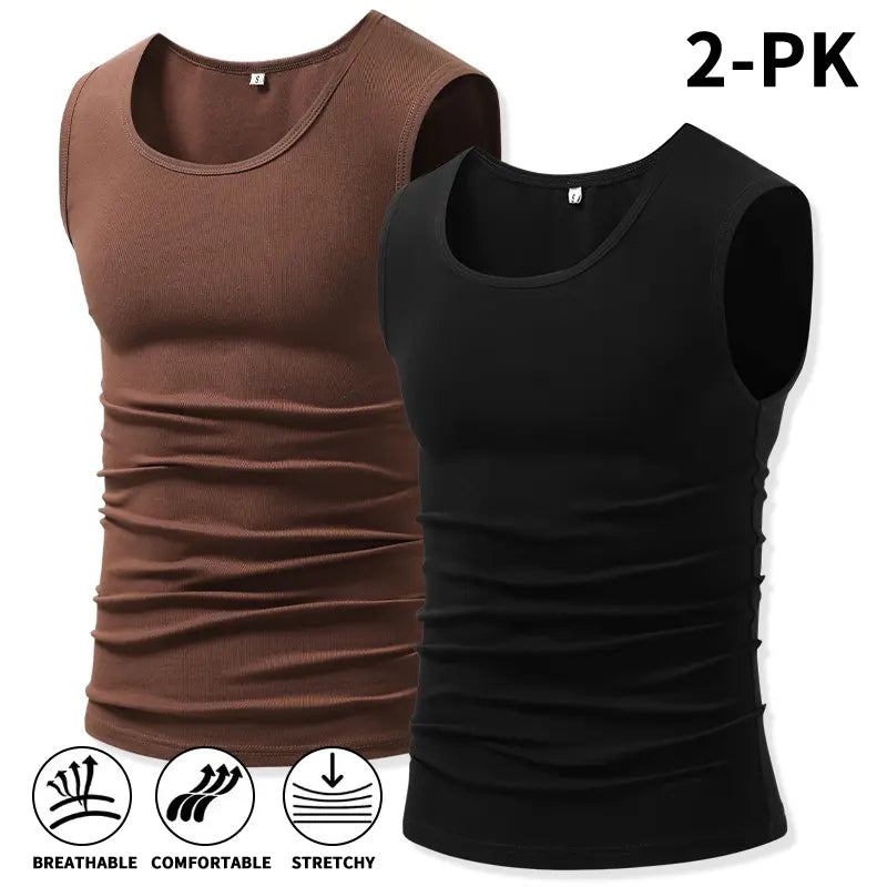 Men 4Pack Cotton Muscle Tank Tops Comfort Stretchy Breathable Summer Workout Sleeveless Sports Undershirts (optional sets of 4 or 2) High Elasticity Lifestyle Beater