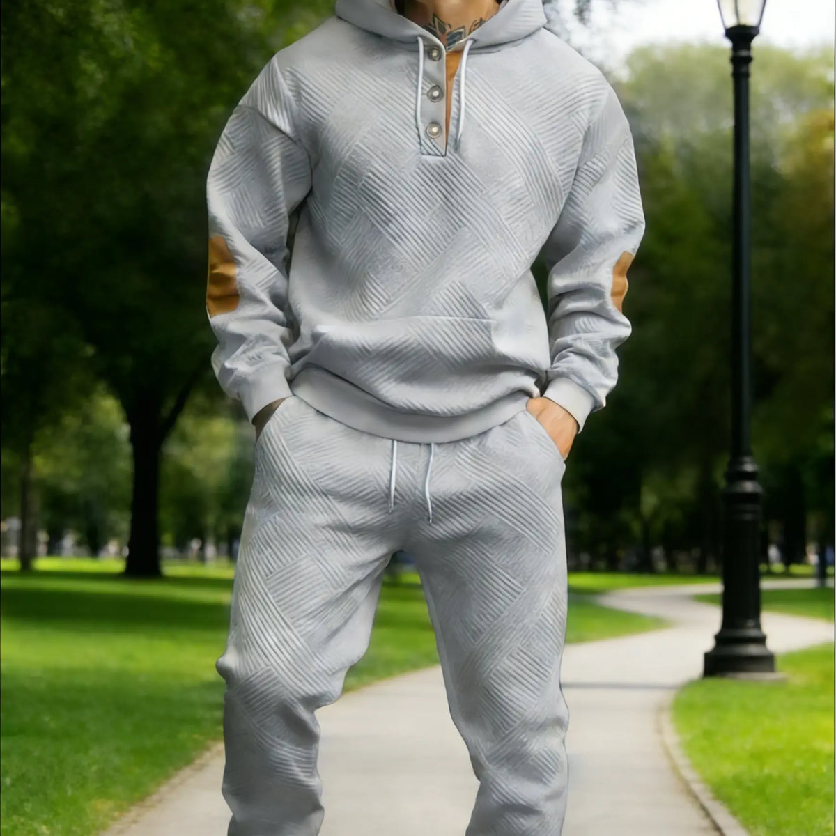 Men's 2-Piece Textured Hoodie Sweatsuit Set Outfit - Heavyweight Brushed Fleece Pullover Hoodie & Men's Sweatpants, Athleisure Street Fit Casual Sportswear Set