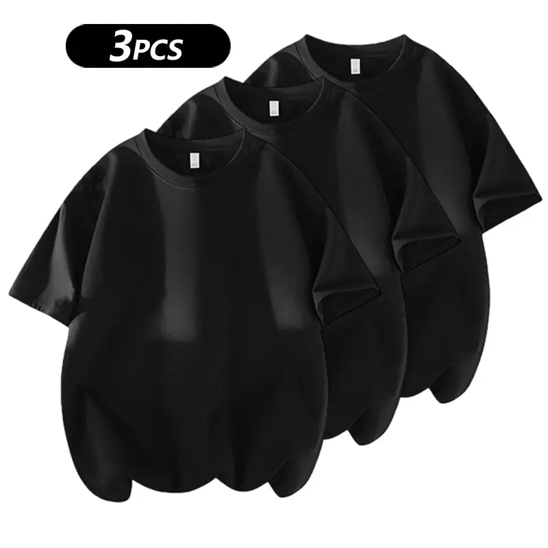 Men's 3-Pack 100% Cotton Loose Fit Crew Neck T-Shirts (Soft Casual Tees)
