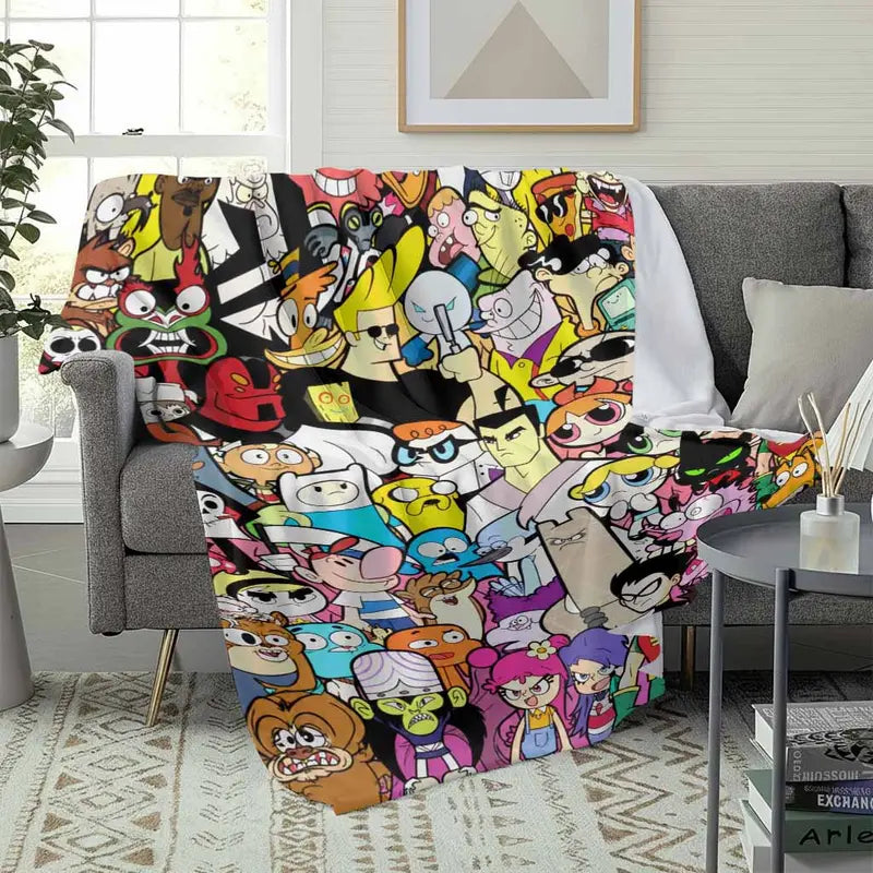 Retro Cartoon Collage Flannel Throw Blanket