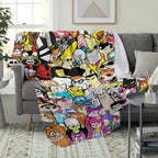 Retro Cartoon Collage Flannel Throw Blanket