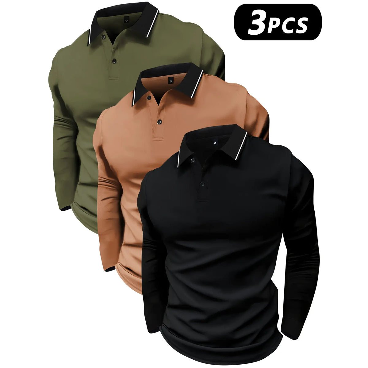 2-Pack Men's Long-Sleeved Lapel Polo Shirts
