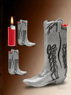 Silver Metal Cowboy Boot Lighter Case - Accessory for Mini Bic J5, Stylish Lighter Cover, Ideal for Home or Everyday Carry, Lighter Covers