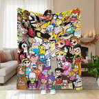 Retro Cartoon Character Flannel Blanket - Classic Animation Collage Print, Flannel Fabric, Multi-Size, Wrinkle Resistant, Anti-Pilling, Soft, Cozy, Lightweight, Durable Indoor/Outdoor Throw for Sofa, Bedroom, Gift Use, Home Office, 30×40 Inch / 76×101Cm (