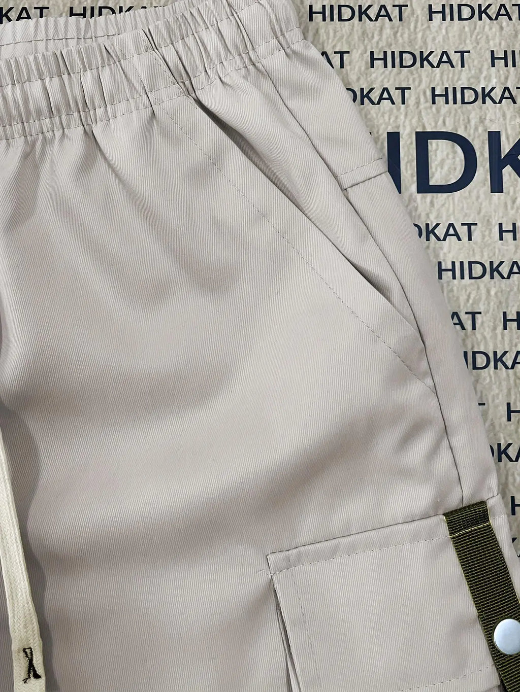 Men's Plus Size Cargo Shorts - Elastic Drawstring Waist & Multi-Pockets