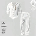 Men's 2-Piece Linen Hooded Lounge Set – Lightweight Loose Fit Hoodie & Wide-Leg Pants