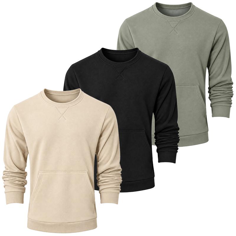 3 Pack Men Fall Winter Crewneck Pullover, Loose Long Sleeve Crewneck Sweatshirt, Soft Casual Streetwear Top for Young Men Daily Hangout Outdoor Going Out Trendy Everyday Outfit